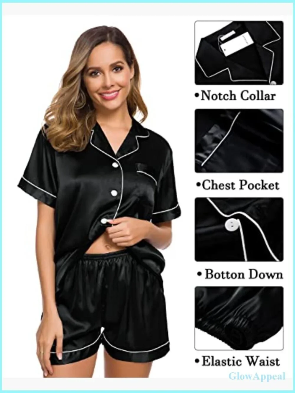 3pc Silk Satin Pajama Set Button Down Short Sleeve Loungewear XS-XXL